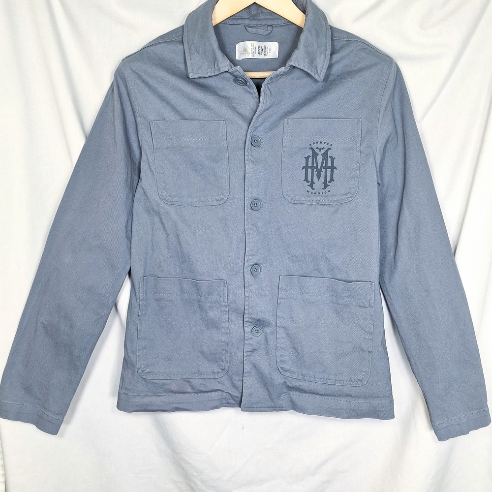 Disney Haunted Mansion Jacket Mansion Hatbox Ghost Gray Twill Size Small Graphic